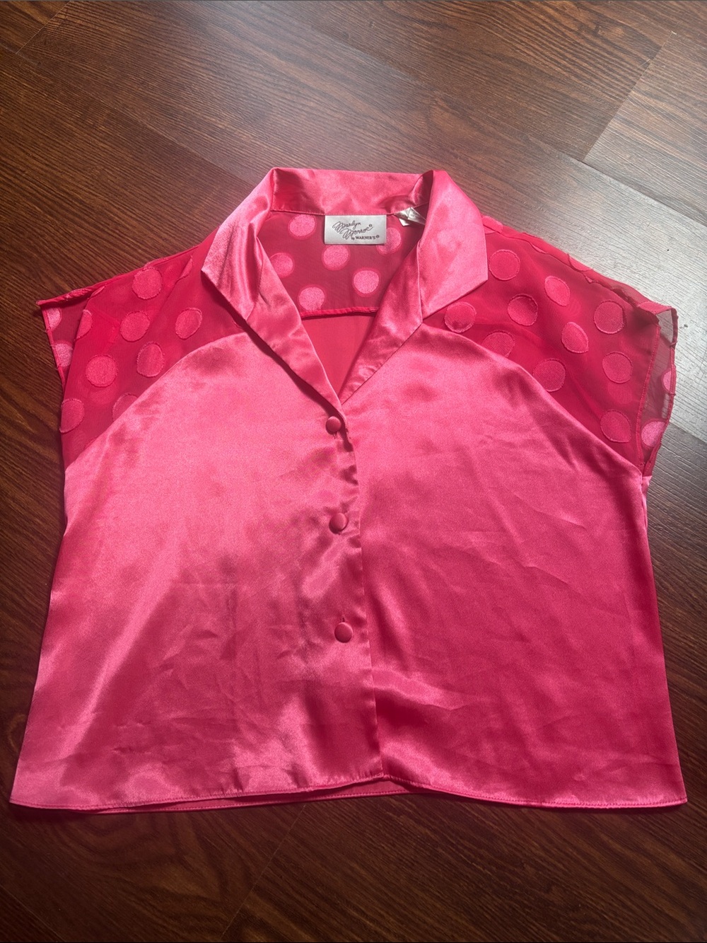 Vintage 1990s Marlyn Monroe by Warners Pink Satin Button Front Women's Top